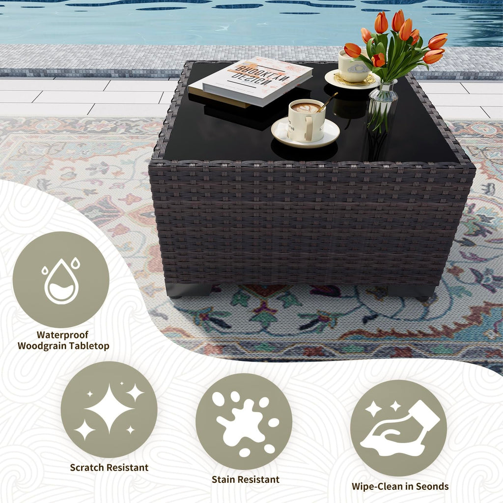 Gotland 13 Pieces Outdoor Patio Rattan Wicker Furniture Set with 43" Fire Pit Table Set Outdoor Steel