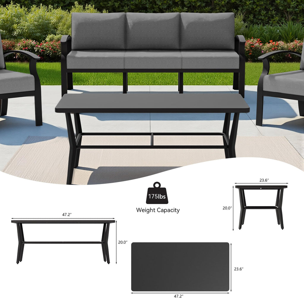 Gotland 10 PieceAluminum Patio Furniture Set,Modern Metal Outdoor Patio Furniture w/5.1'' Thick Cushion,Swivel Chairs and Rectangular Coffee Table,Patio Conversation Sets for Porch,Deck