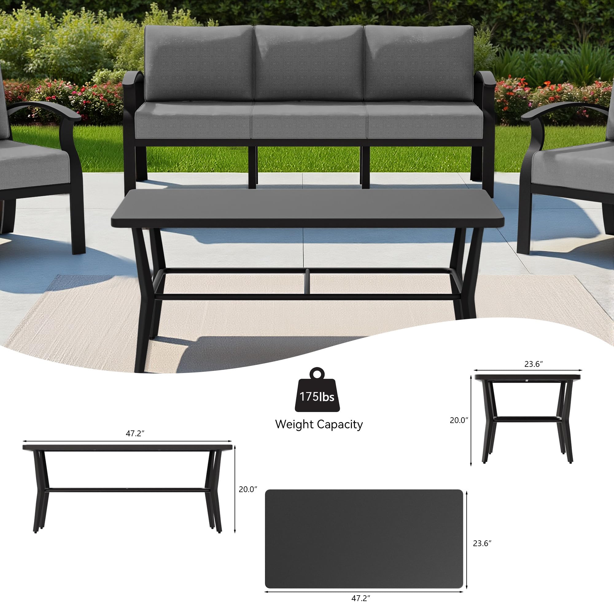 Gotland 10 PieceAluminum Patio Furniture Set,Modern Metal Outdoor Patio Furniture w/5.1'' Thick Cushion,Swivel Chairs and Rectangular Coffee Table,Patio Conversation Sets for Porch,Deck