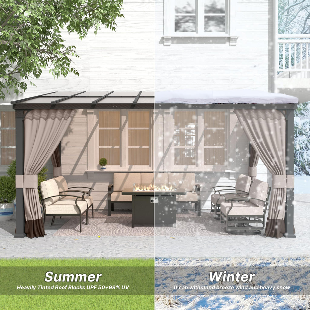 Gotland 10' × 24' Hardtop Gazebo for Patio,Wall-Mounted Lean to Gazebo Pergola with Sloping Roof and Durable Steel Frame,Large Heavy Duty Awnings for Decks,Backyard