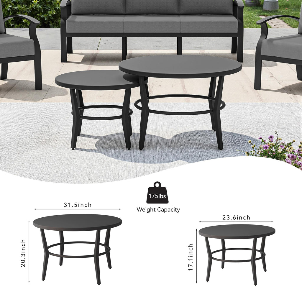 Gotland 10 PieceAluminum Patio Furniture Set,Modern Metal Outdoor Patio Furniture w/5.1'' Thick Cushion,Swivel Chairs and Round Coffee Table,Patio Conversation Sets for Porch,Deck