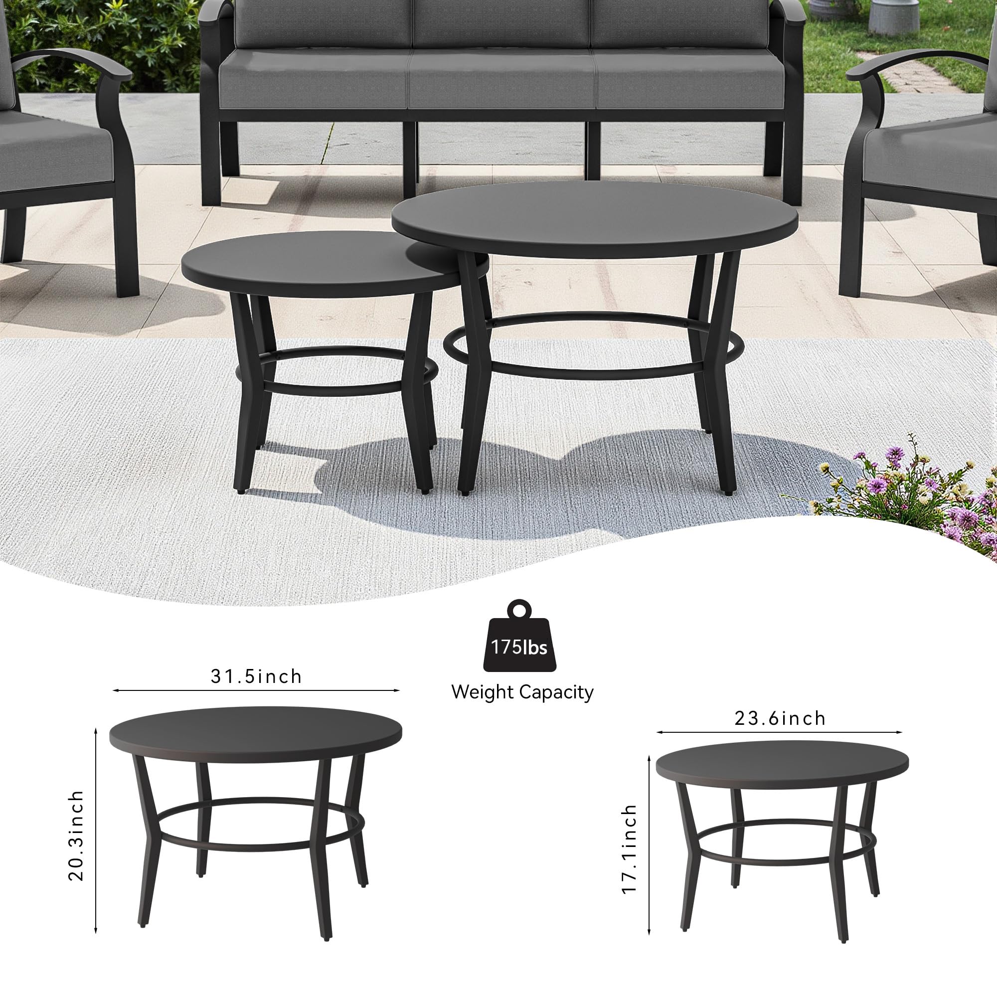 Gotland 10 PieceAluminum Patio Furniture Set,Modern Metal Outdoor Patio Furniture w/5.1'' Thick Cushion,Swivel Chairs and Round Coffee Table,Patio Conversation Sets for Porch,Deck