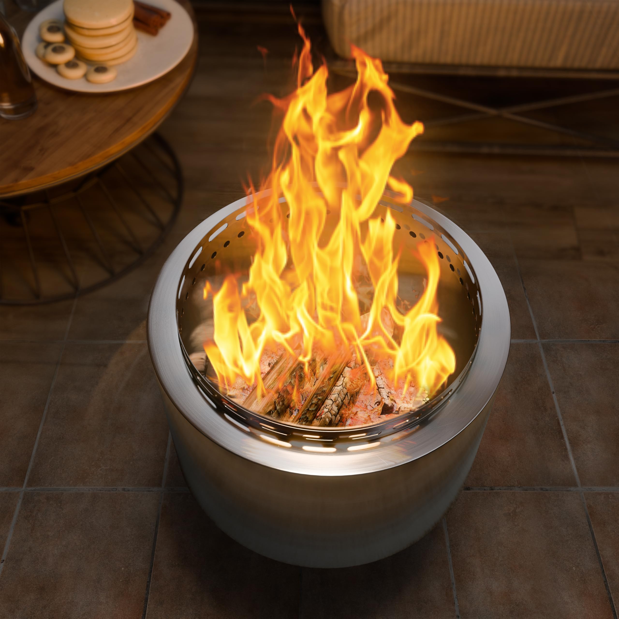 ALAULM 19 Inch Stainless Steel Outdoor Smokeless Fire Pit for Patio Backyard Garden Camping