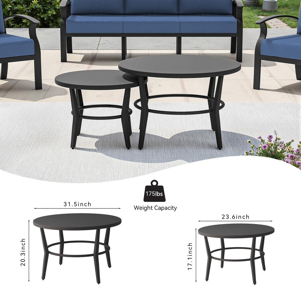 Gotland 10 PieceAluminum Patio Furniture Set,Modern Metal Outdoor Patio Furniture w/5.1'' Thick Cushion,Swivel Chairs and Round Coffee Table,Patio Conversation Sets for Porch,Deck