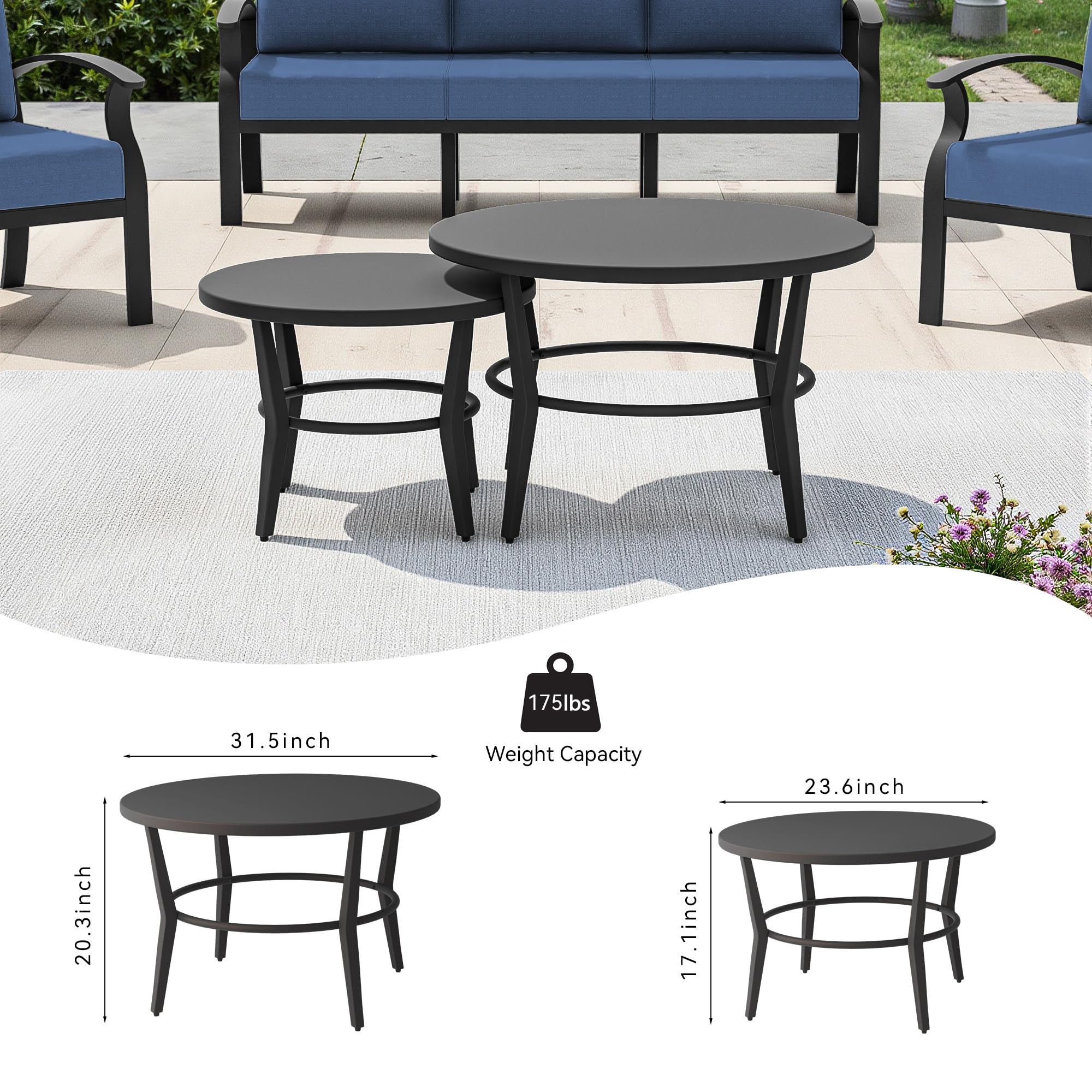 Gotland 10 PieceAluminum Patio Furniture Set,Modern Metal Outdoor Patio Furniture w/5.1'' Thick Cushion,Swivel Chairs and Round Coffee Table,Patio Conversation Sets for Porch,Deck