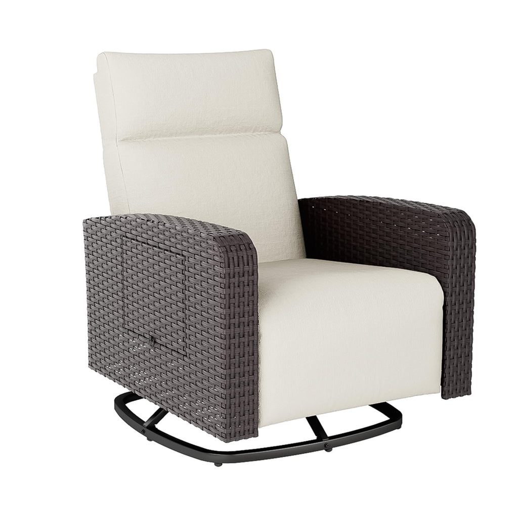 ALAULM Outdoor Swivel Recliner Chair,Dual-Adjust Outdoor Patio Chairs with Adjustable Backrest and Footrest,Wicker Patio Chair with Flip-Up Table for Living Rooms,Pools,Balconies, patios,courtyards