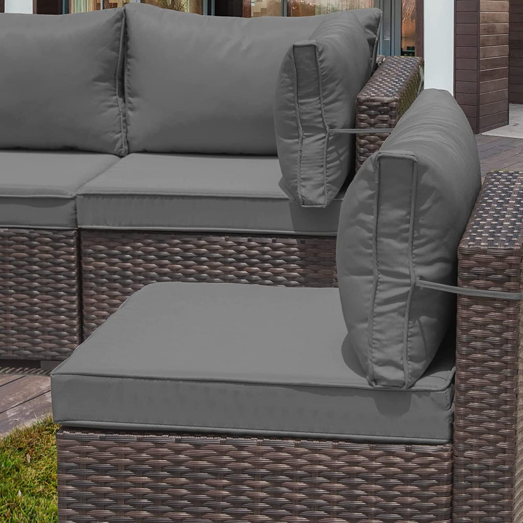 Gotland 10 Pieces Outdoor Patio Furniture Set, Outdoor Sectional Furniture with 43" 55000 BTU Gas Propane Fire Pit Table, All Weather PE Rattan Wicker Patio Conversation Set with 2 Ottomans