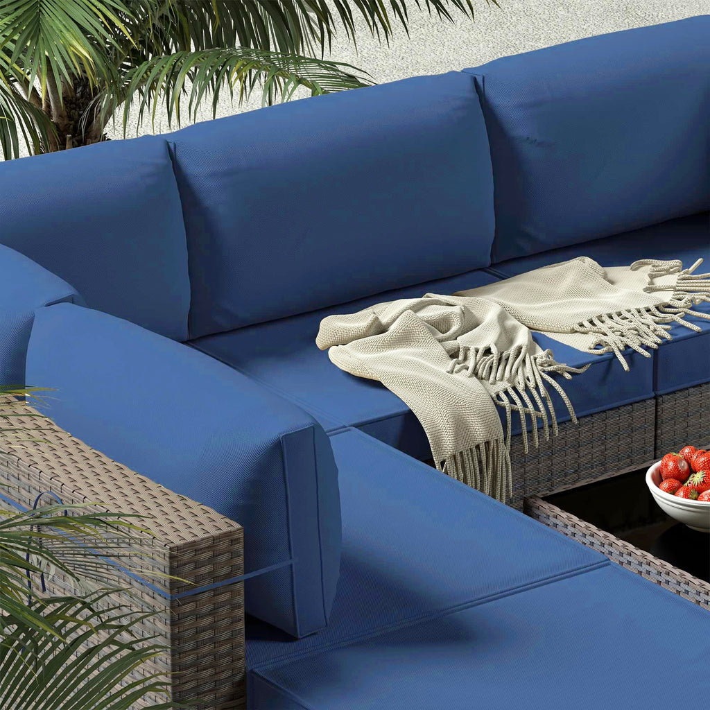 Gotland 7 Piece Outdoor Patio Furniture Sets, Outdoor Furniture Patio Sectional Sofa, All Weather Woven Wicker Patio Sofa Brown PE Rattan Patio Conversation Set