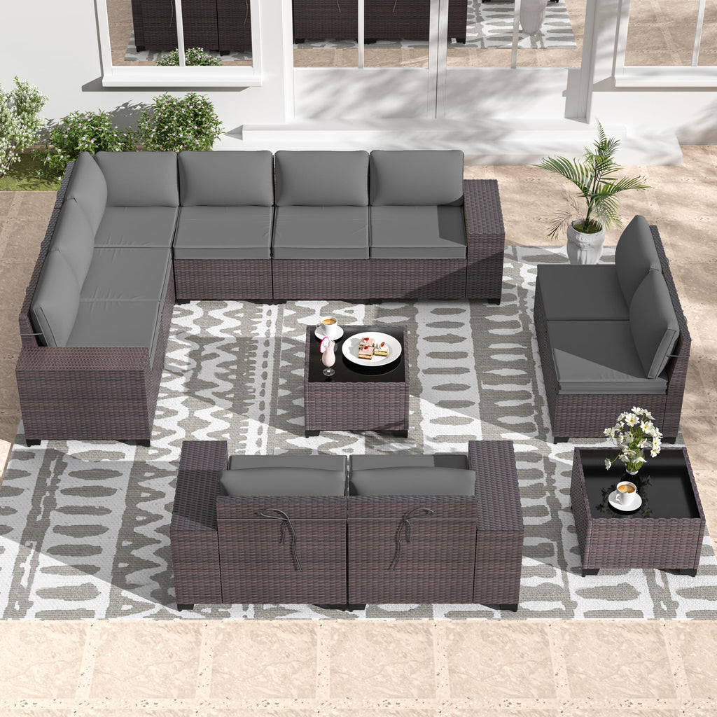 Gotland Outdoor Patio Furniture Sectional Conversation Set 12Pcs Rattan Wicker 10 Cushion Table