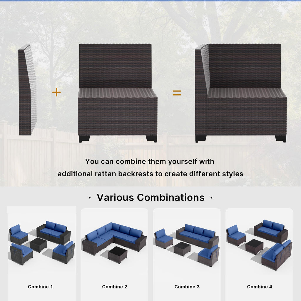 Gotland Outdoor Patio Furniture Set with 43" Propane Fire Pit Table, 7 Pieces Outdoor Furniture Patio Sectional Sofa Conversation Sets