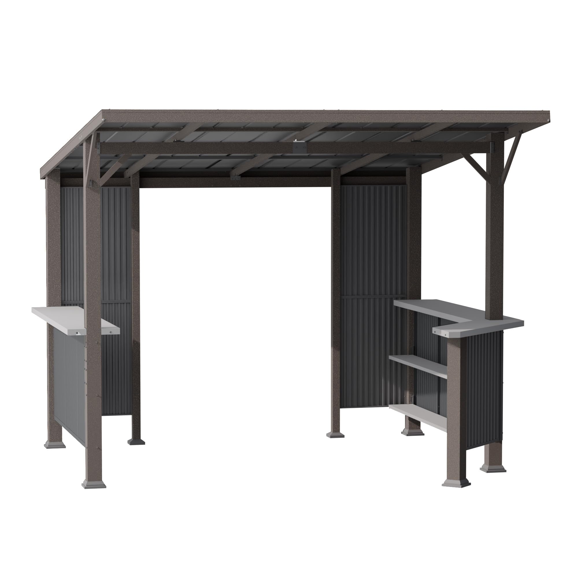 ASJMR Wall Mounted Gazebo with Polycarbonate Roof,Metal Frame Lean to Gazebo With Double Curtains for Garden Lawn Backyard Deck