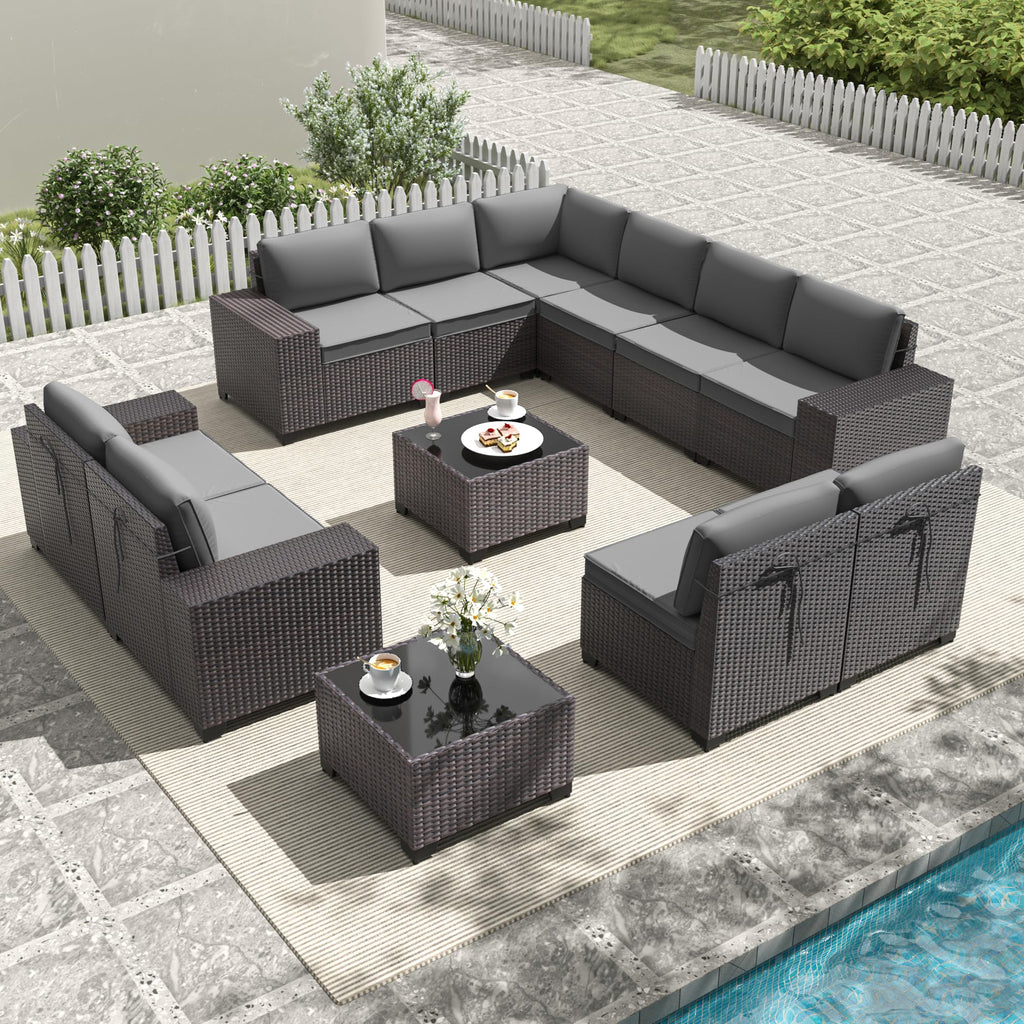 Gotland Outdoor Patio Furniture Sectional Conversation Set 12Pcs Rattan Wicker 10 Cushion Table