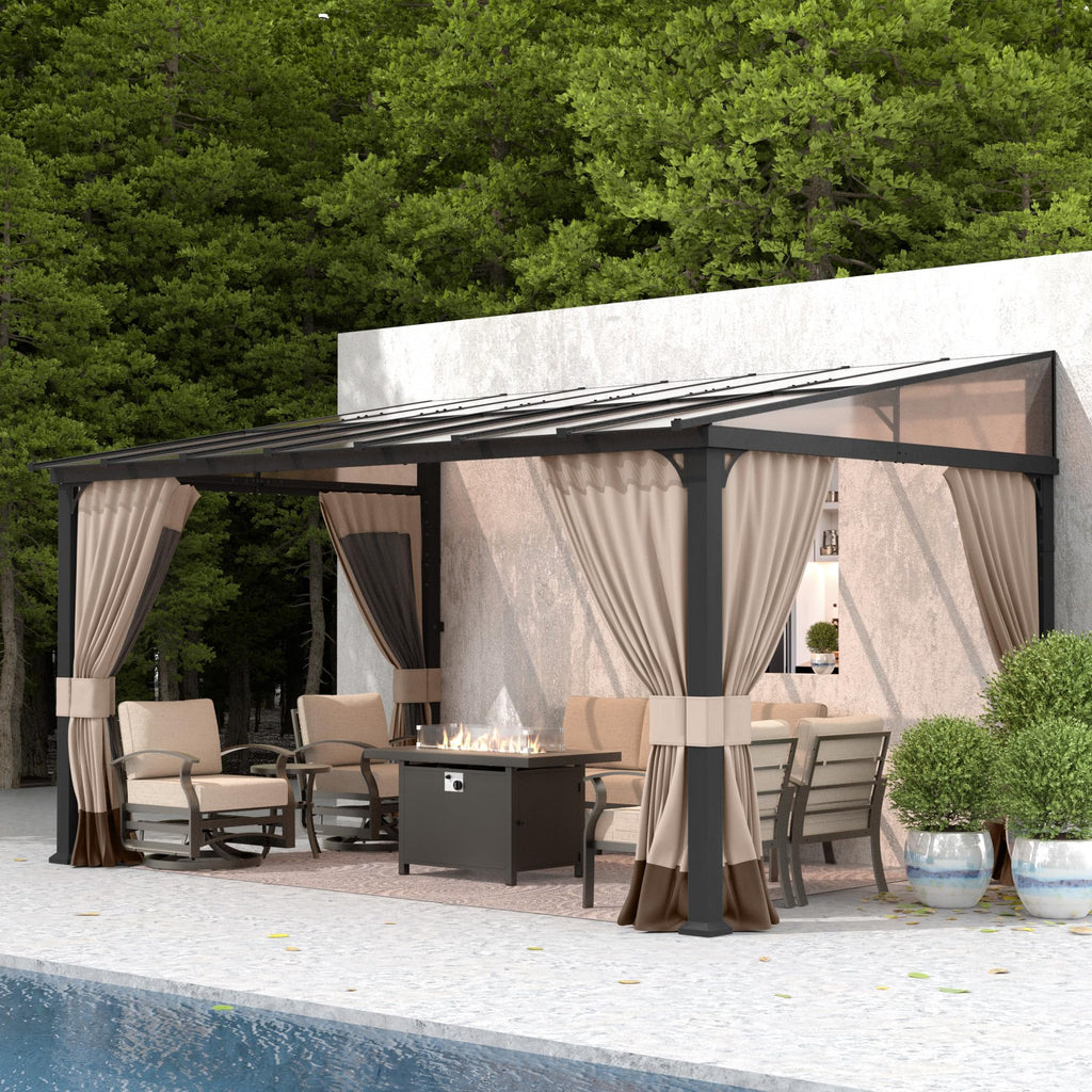 Gotland 10' × 14' Hardtop Gazebo for Patio,Wall-Mounted Lean to Gazebo Pergola with Sloping Roof and Durable Steel Frame,Large Heavy Duty Awnings for Decks,Backyard