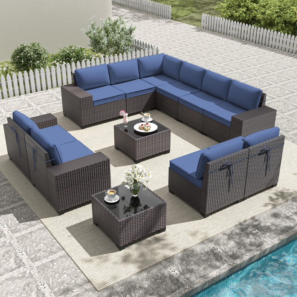 Gotland Outdoor Patio Furniture Sectional Conversation Set 12Pcs Rattan Wicker 10 Cushion Table