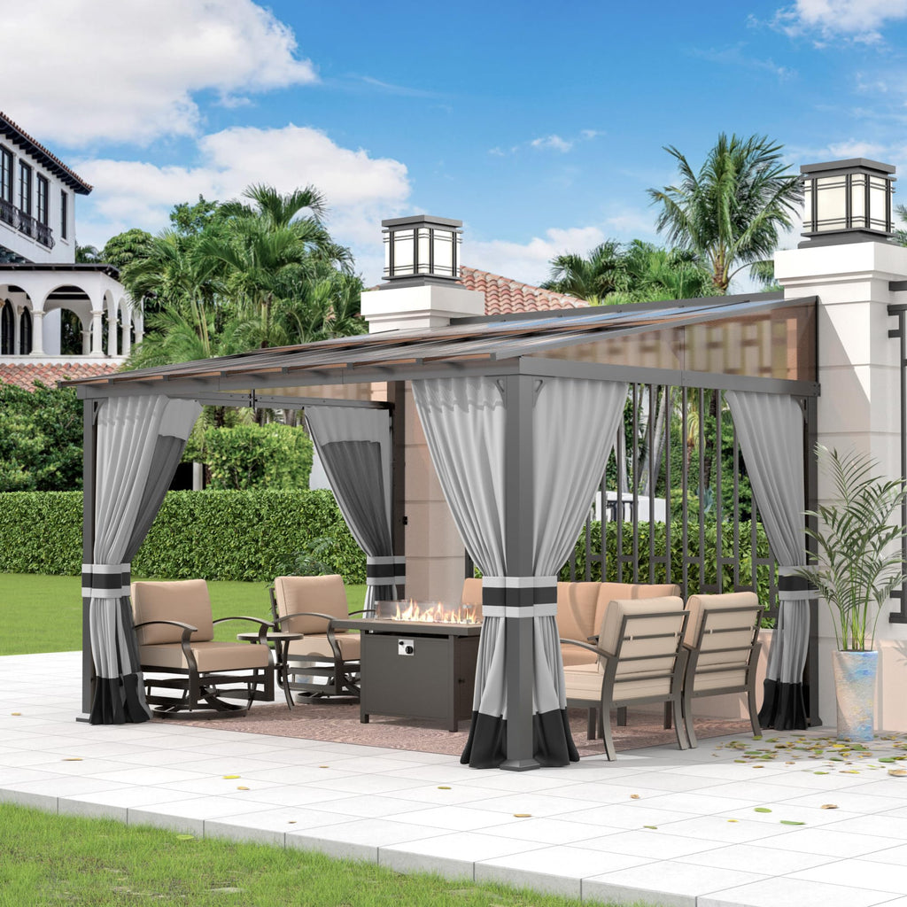 Gotland 10' × 12' Hardtop Gazebo for Patio,Wall-Mounted Lean to Gazebo Pergola with Sloping Roof and Durable Steel Frame,Large Heavy Duty Awnings for Decks,Backyard