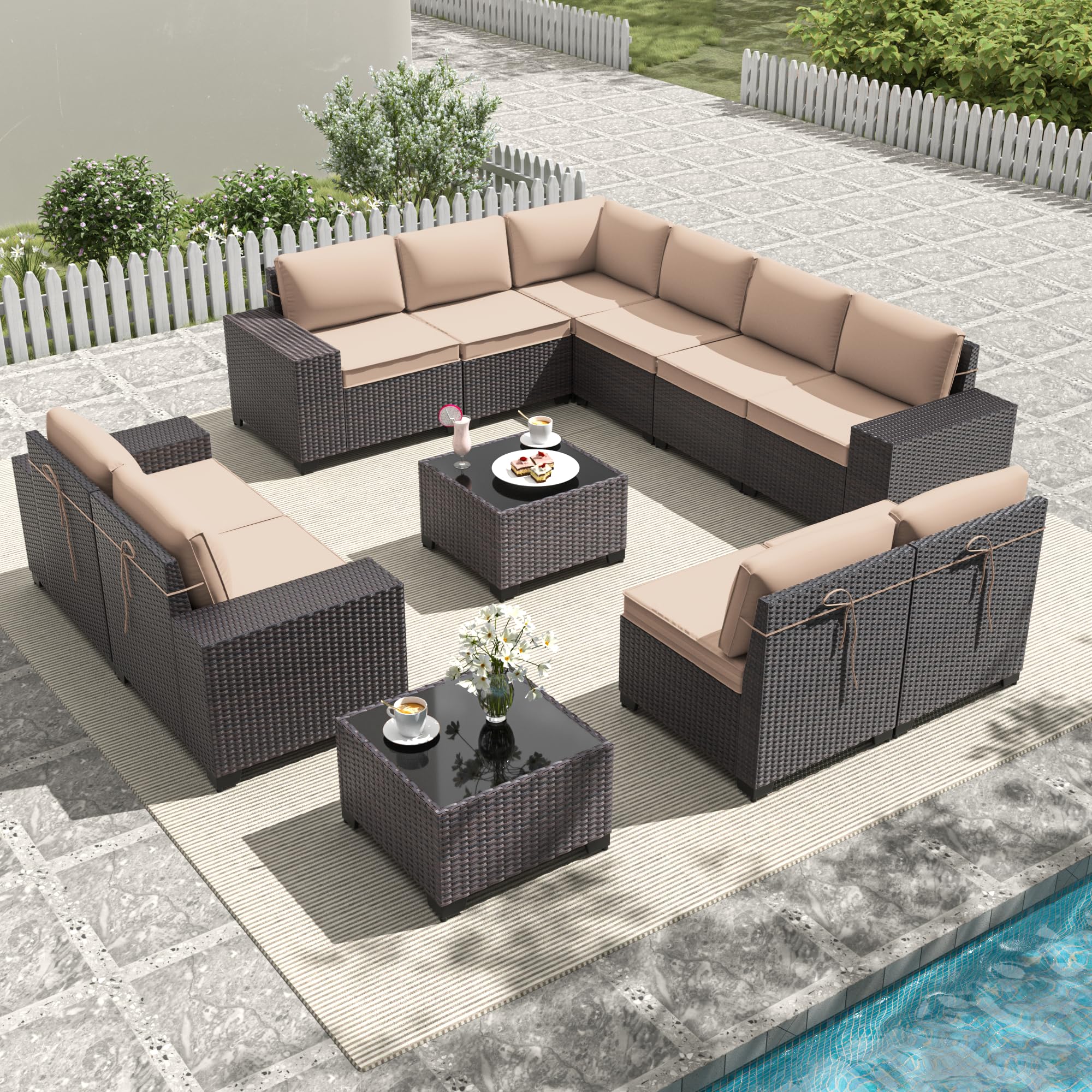 Gotland Outdoor Patio Furniture Sectional Conversation Set 12Pcs Rattan Wicker 10 Cushion Table