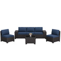 Kullavik Modern Outdoor Wicker Sofa Set PE Rattan Sectional 6 Pieces Patio Furniture - Brown All-Weather Conversation Set for Porch, Pool Deck, Garden Lounge