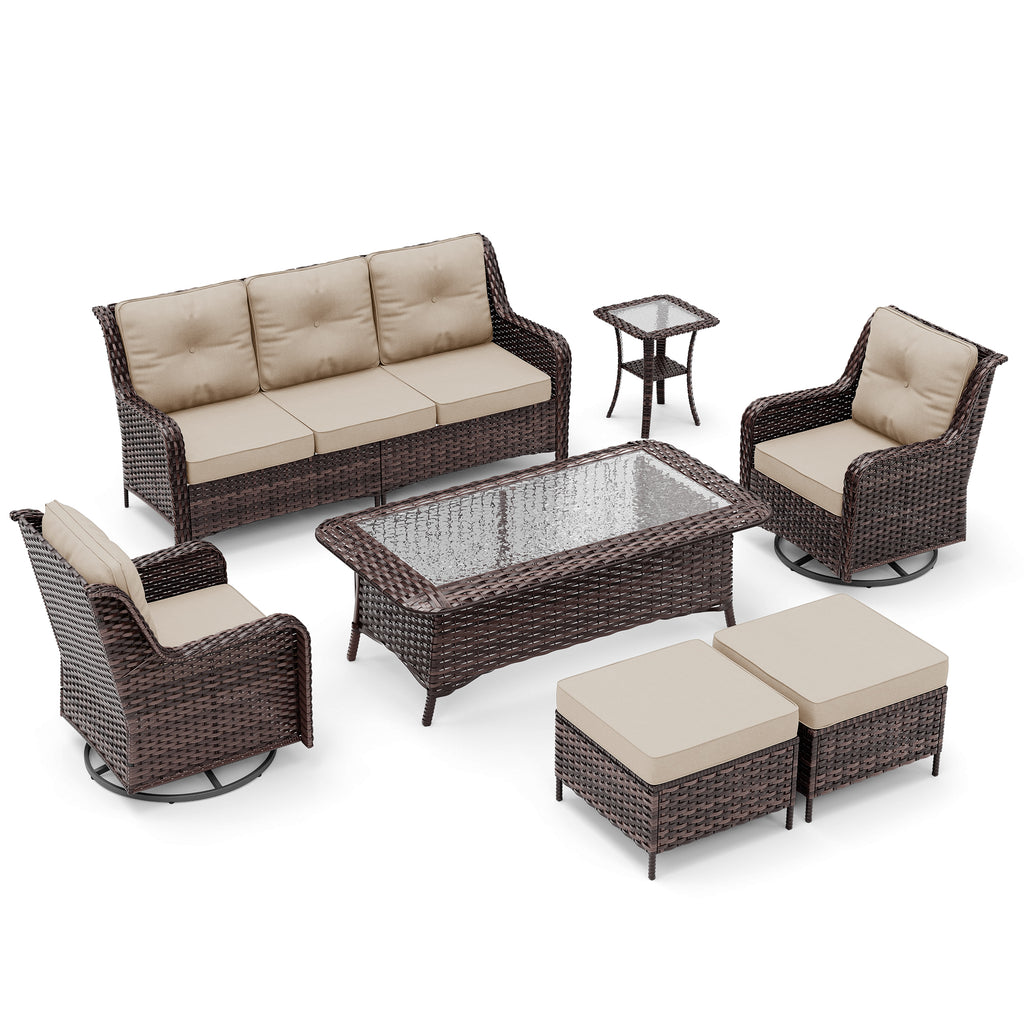 3-Seat Modern Outdoor Furniture Set - Weatherproof Woven Rattan Patio Furniture Set with High Back, Thick Cushions & Coffee Table for Porch, Backyard