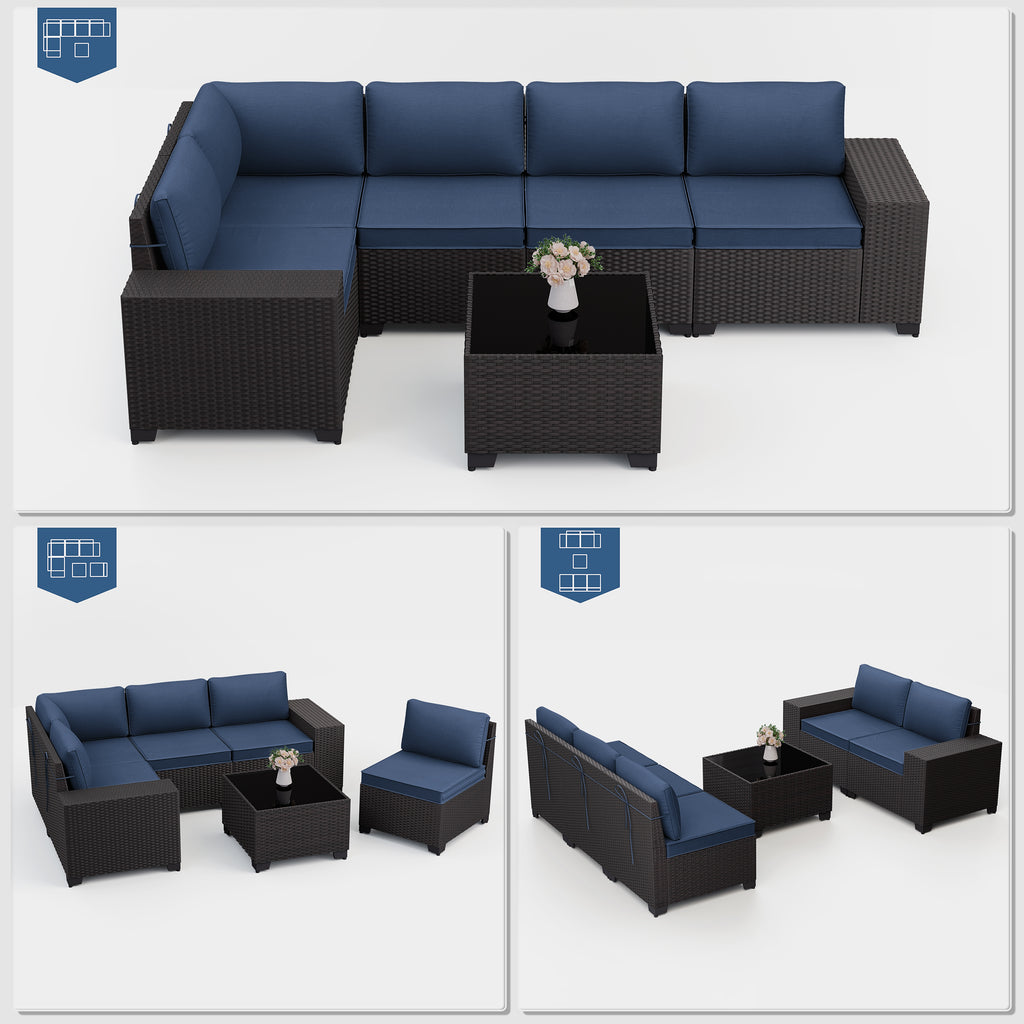 Kullavik Modern Outdoor Wicker Sofa Set PE Rattan Sectional 6 Pieces Patio Furniture - Brown All-Weather Conversation Set for Porch, Pool Deck, Garden Lounge