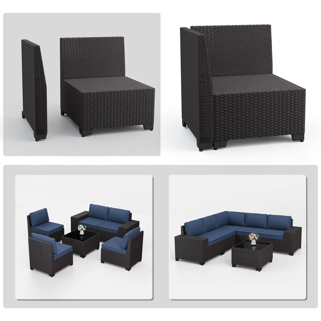 Kullavik Modern Outdoor Wicker Sofa Set PE Rattan Sectional 6 Pieces Patio Furniture - Brown All-Weather Conversation Set for Porch, Pool Deck, Garden Lounge