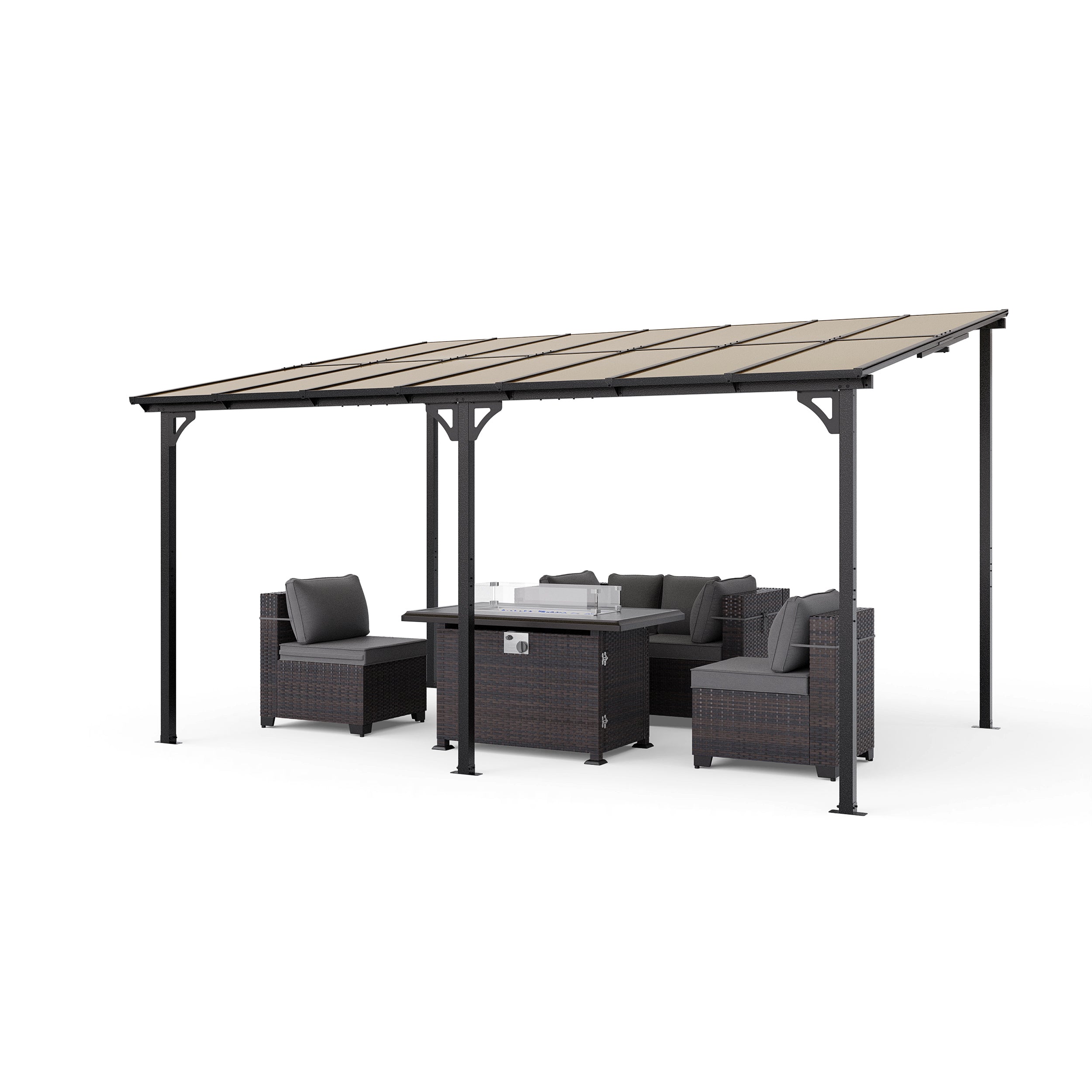 Gotland 5 FT x 8 FT Pergola, Lean to Gazebo with Ground Anchor Sturdy Structure, Outdoor Gazebo with Sloped Roof, Galvanized Steel Metal Pergola, Wall Mounted Gazebo for Backyard Deck