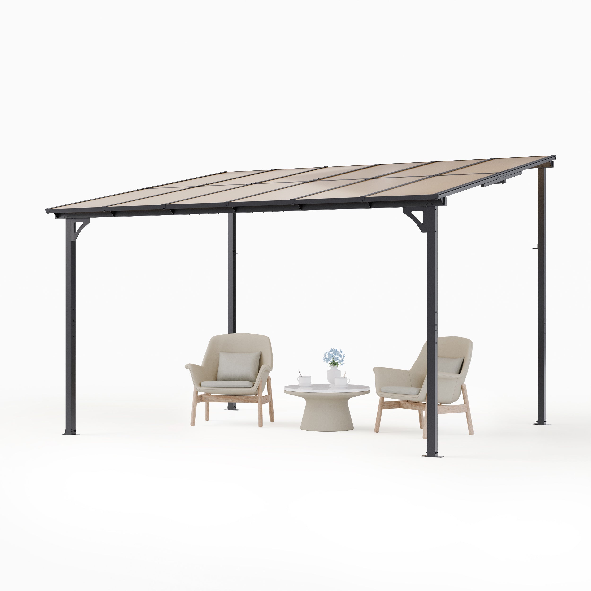 Gotland 5 FT x 8 FT Pergola, Lean to Gazebo with Ground Anchor Sturdy Structure, Outdoor Gazebo with Sloped Roof, Galvanized Steel Metal Pergola, Wall Mounted Gazebo for Backyard Deck