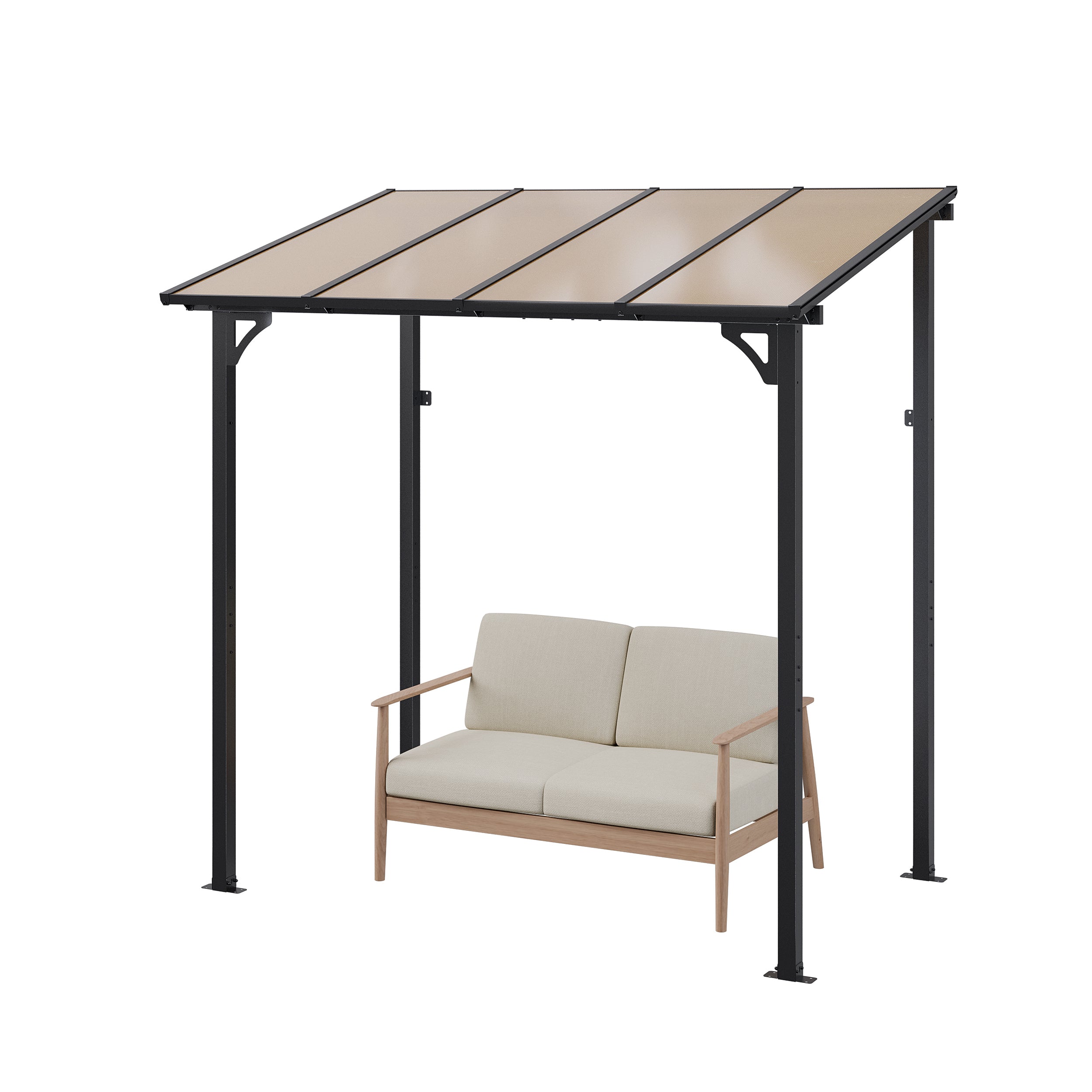 Gotland 5 FT x 8 FT Pergola, Lean to Gazebo with Ground Anchor Sturdy Structure, Outdoor Gazebo with Sloped Roof, Galvanized Steel Metal Pergola, Wall Mounted Gazebo for Backyard Deck
