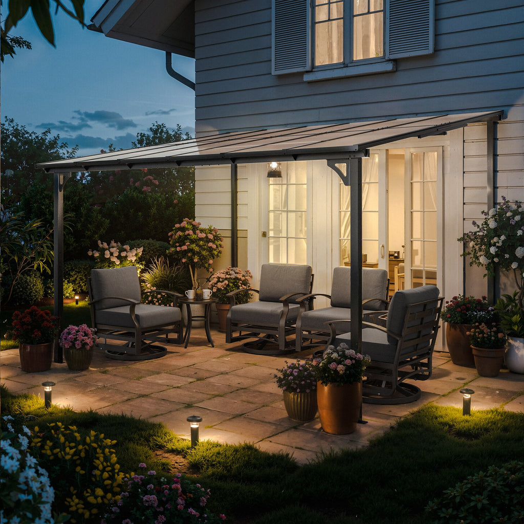 Gotland 5 FT x 8 FT Pergola, Lean to Gazebo with Ground Anchor Sturdy Structure, Outdoor Gazebo with Sloped Roof, Galvanized Steel Metal Pergola, Wall Mounted Gazebo for Backyard Deck