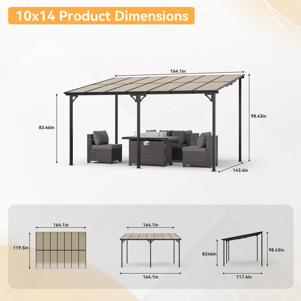 Gotland 5 FT x 8 FT Pergola, Lean to Gazebo with Ground Anchor Sturdy Structure, Outdoor Gazebo with Sloped Roof, Galvanized Steel Metal Pergola, Wall Mounted Gazebo for Backyard Deck