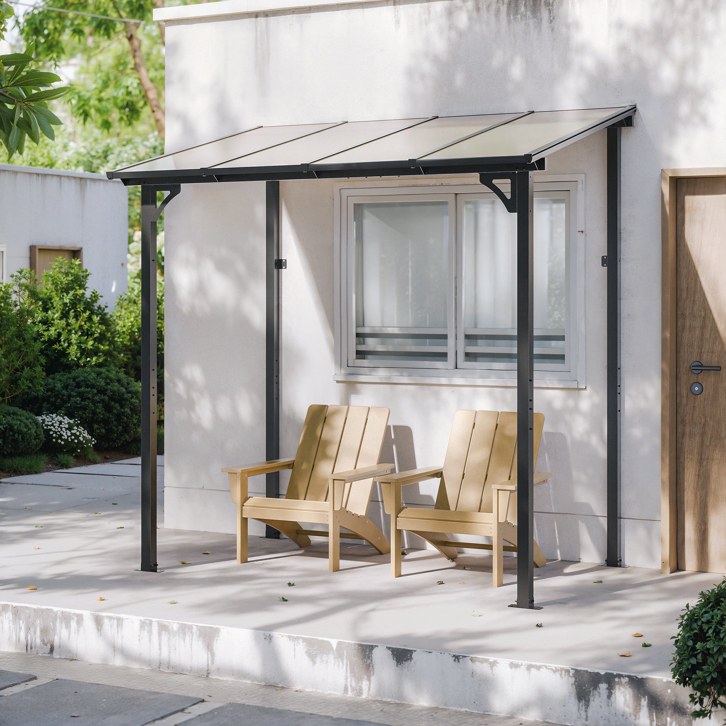 Gotland 5 FT x 8 FT Pergola, Lean to Gazebo with Ground Anchor Sturdy Structure, Outdoor Gazebo with Sloped Roof, Galvanized Steel Metal Pergola, Wall Mounted Gazebo for Backyard Deck