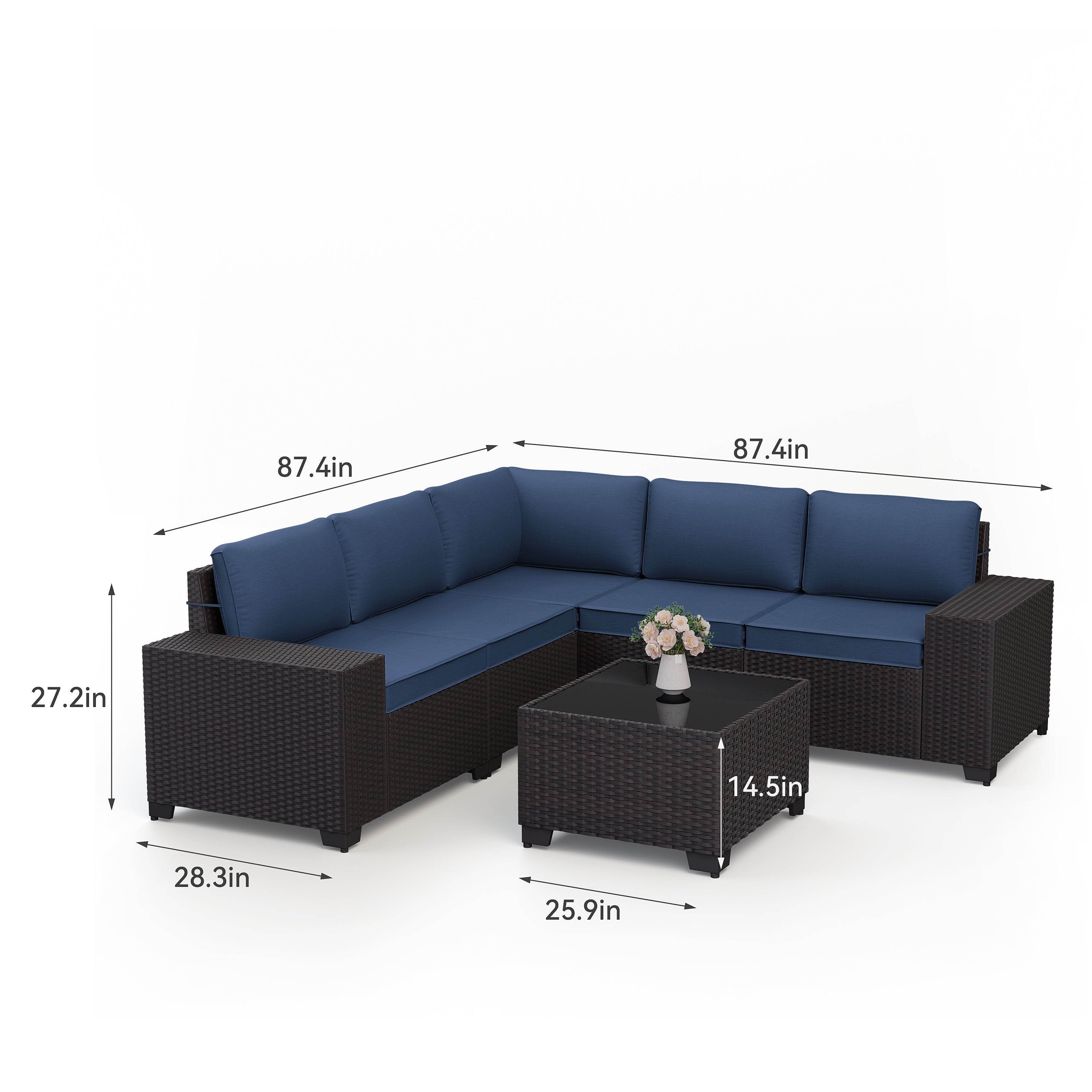 Kullavik Modern Outdoor Wicker Sofa Set PE Rattan Sectional 6 Pieces Patio Furniture - Brown All-Weather Conversation Set for Porch, Pool Deck, Garden Lounge