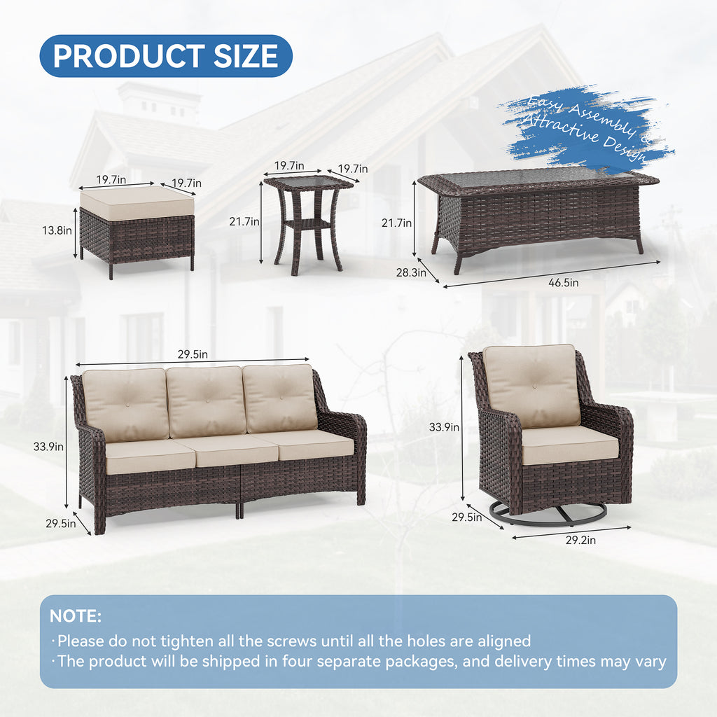 3-Seat Modern Outdoor Furniture Set - Weatherproof Woven Rattan Patio Furniture Set with High Back, Thick Cushions & Coffee Table for Porch, Backyard