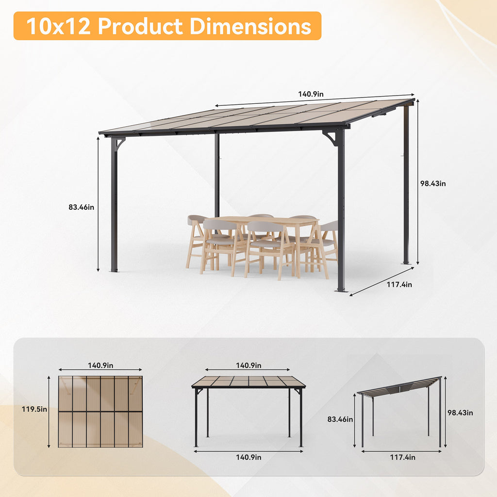 Gotland 5 FT x 8 FT Pergola, Lean to Gazebo with Ground Anchor Sturdy Structure, Outdoor Gazebo with Sloped Roof, Galvanized Steel Metal Pergola, Wall Mounted Gazebo for Backyard Deck