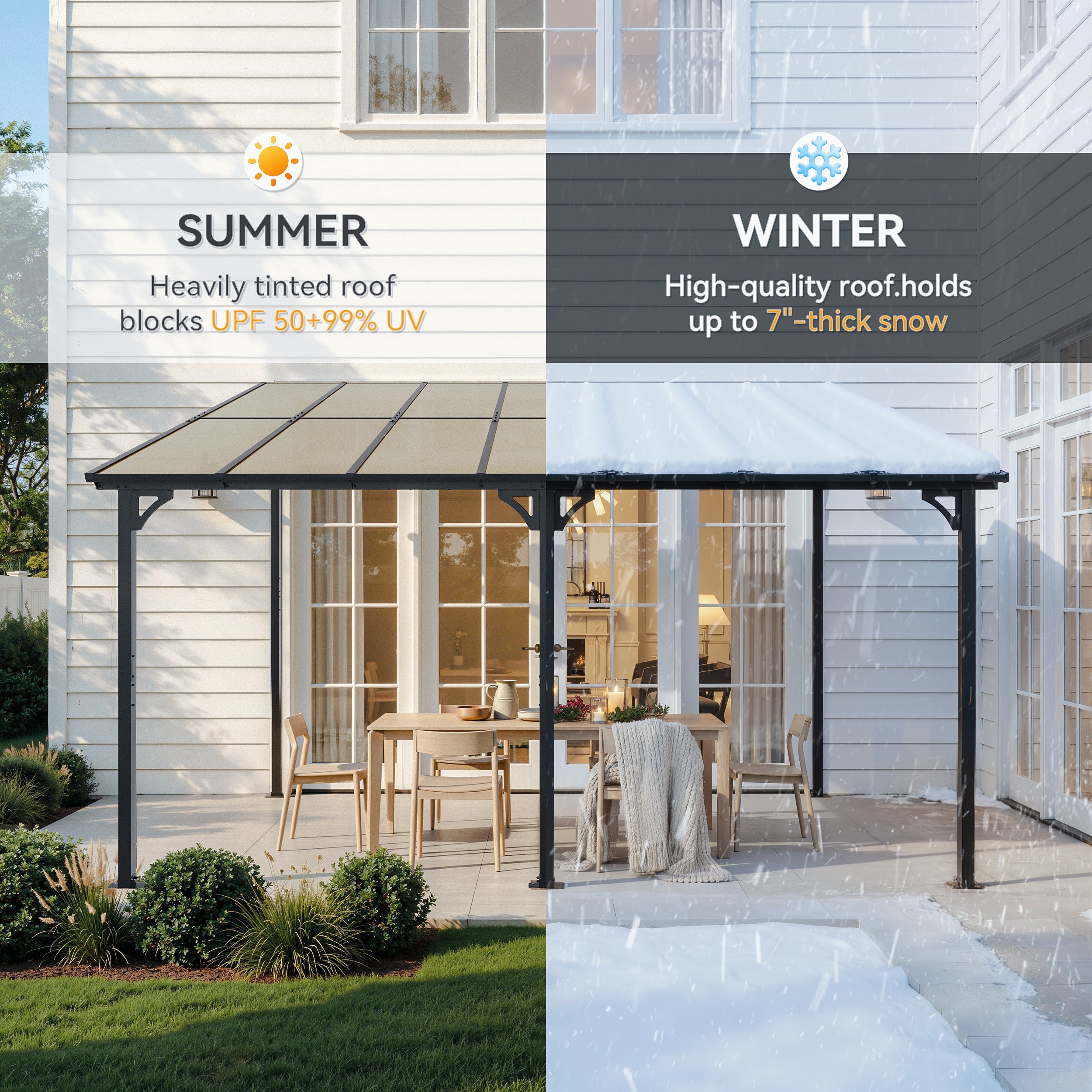 Gotland 5 FT x 8 FT Pergola, Lean to Gazebo with Ground Anchor Sturdy Structure, Outdoor Gazebo with Sloped Roof, Galvanized Steel Metal Pergola, Wall Mounted Gazebo for Backyard Deck