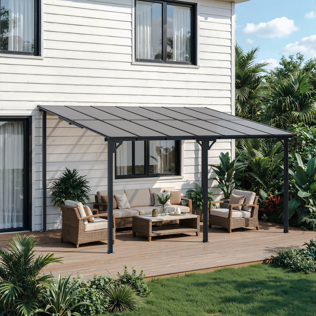 Gotland 5 FT x 8 FT Pergola, Lean to Gazebo with Ground Anchor Sturdy Structure, Outdoor Gazebo with Sloped Roof, Galvanized Steel Metal Pergola, Wall Mounted Gazebo for Backyard Deck