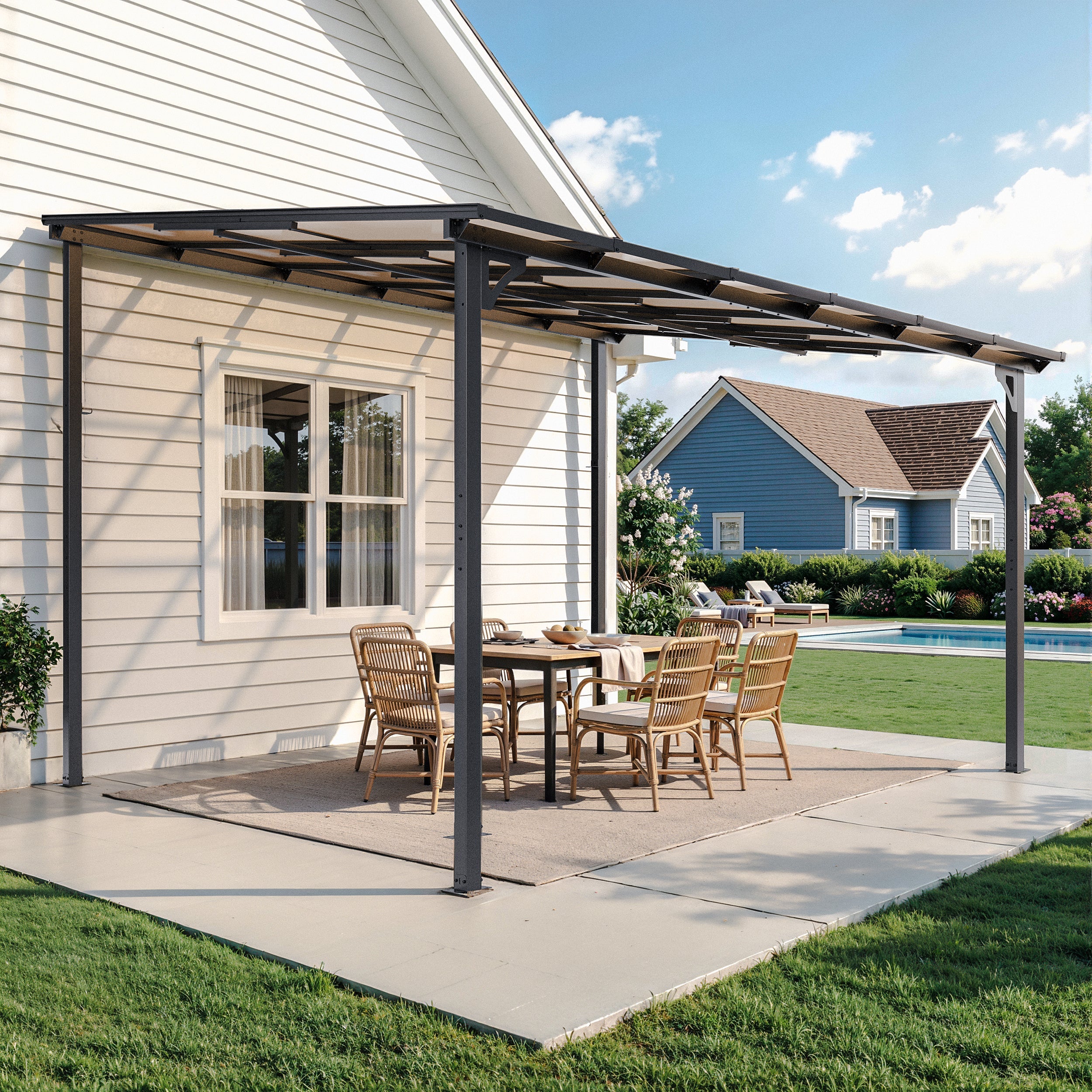 Gotland 5 FT x 8 FT Pergola, Lean to Gazebo with Ground Anchor Sturdy Structure, Outdoor Gazebo with Sloped Roof, Galvanized Steel Metal Pergola, Wall Mounted Gazebo for Backyard Deck