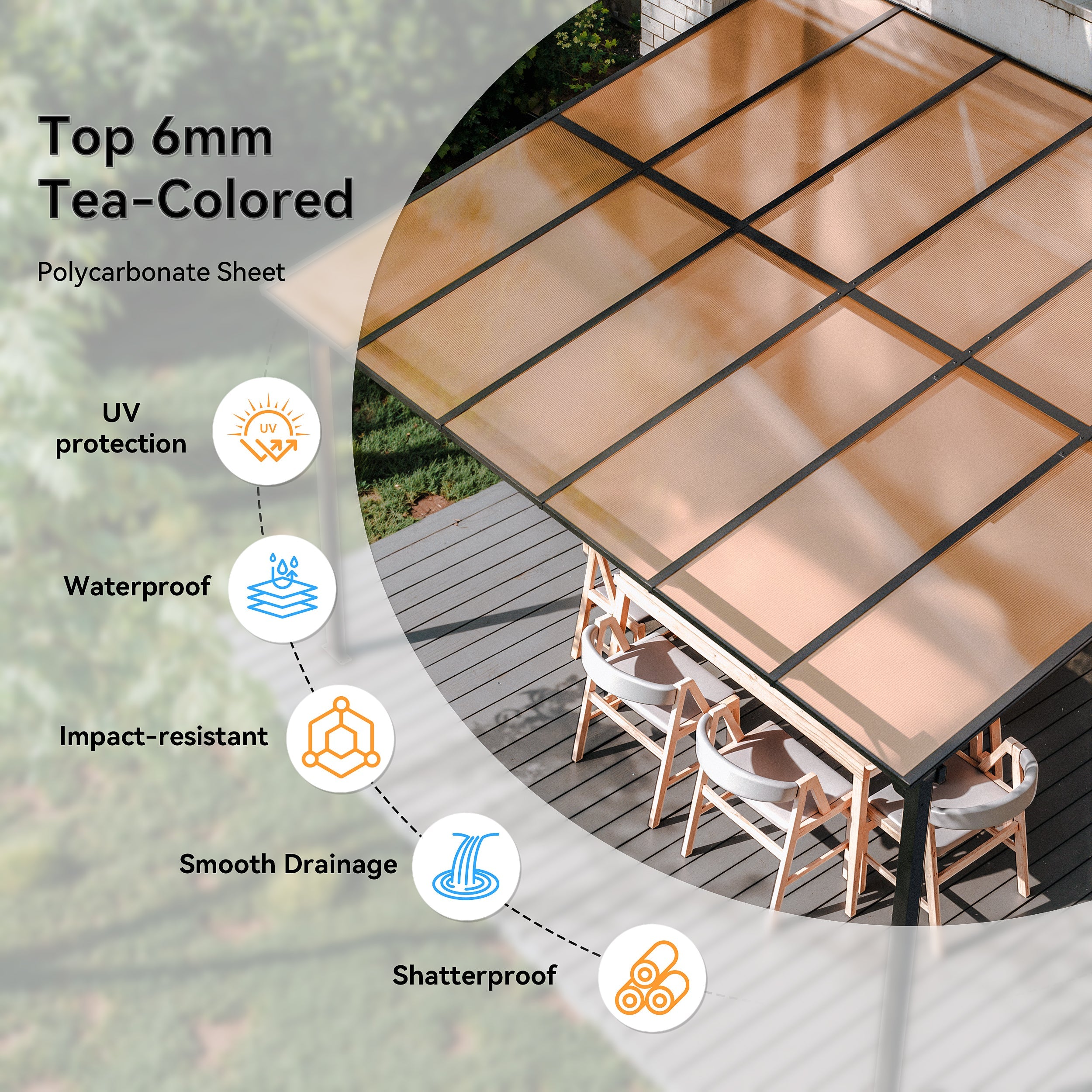 Gotland 5 FT x 8 FT Pergola, Lean to Gazebo with Ground Anchor Sturdy Structure, Outdoor Gazebo with Sloped Roof, Galvanized Steel Metal Pergola, Wall Mounted Gazebo for Backyard Deck