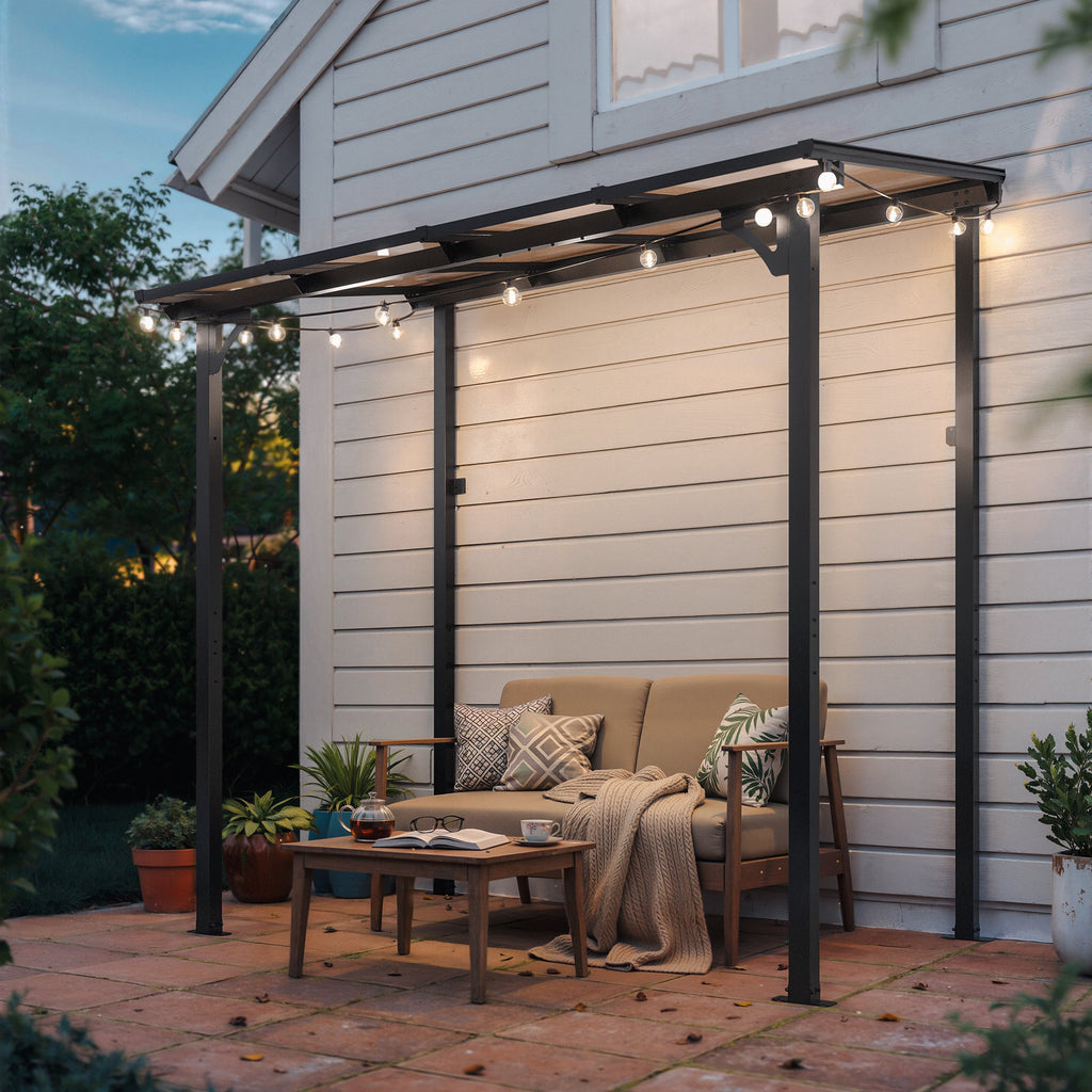 Gotland 5 FT x 8 FT Pergola, Lean to Gazebo with Ground Anchor Sturdy Structure, Outdoor Gazebo with Sloped Roof, Galvanized Steel Metal Pergola, Wall Mounted Gazebo for Backyard Deck