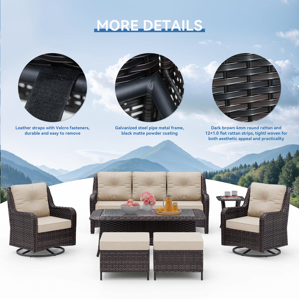 3-Seat Modern Outdoor Furniture Set - Weatherproof Woven Rattan Patio Furniture Set with High Back, Thick Cushions & Coffee Table for Porch, Backyard