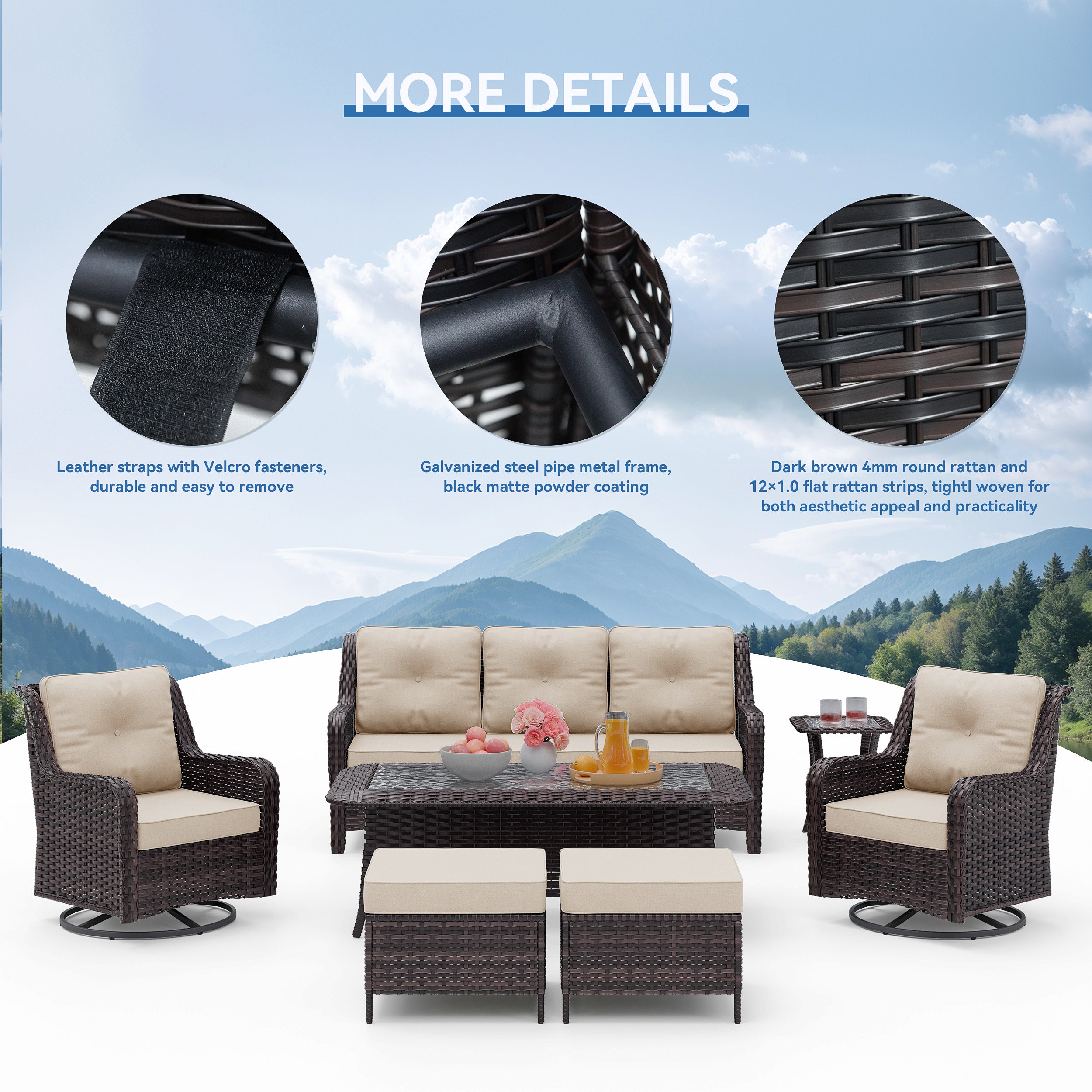 3-Seat Modern Outdoor Furniture Set - Weatherproof Woven Rattan Patio Furniture Set with High Back, Thick Cushions & Coffee Table for Porch, Backyard