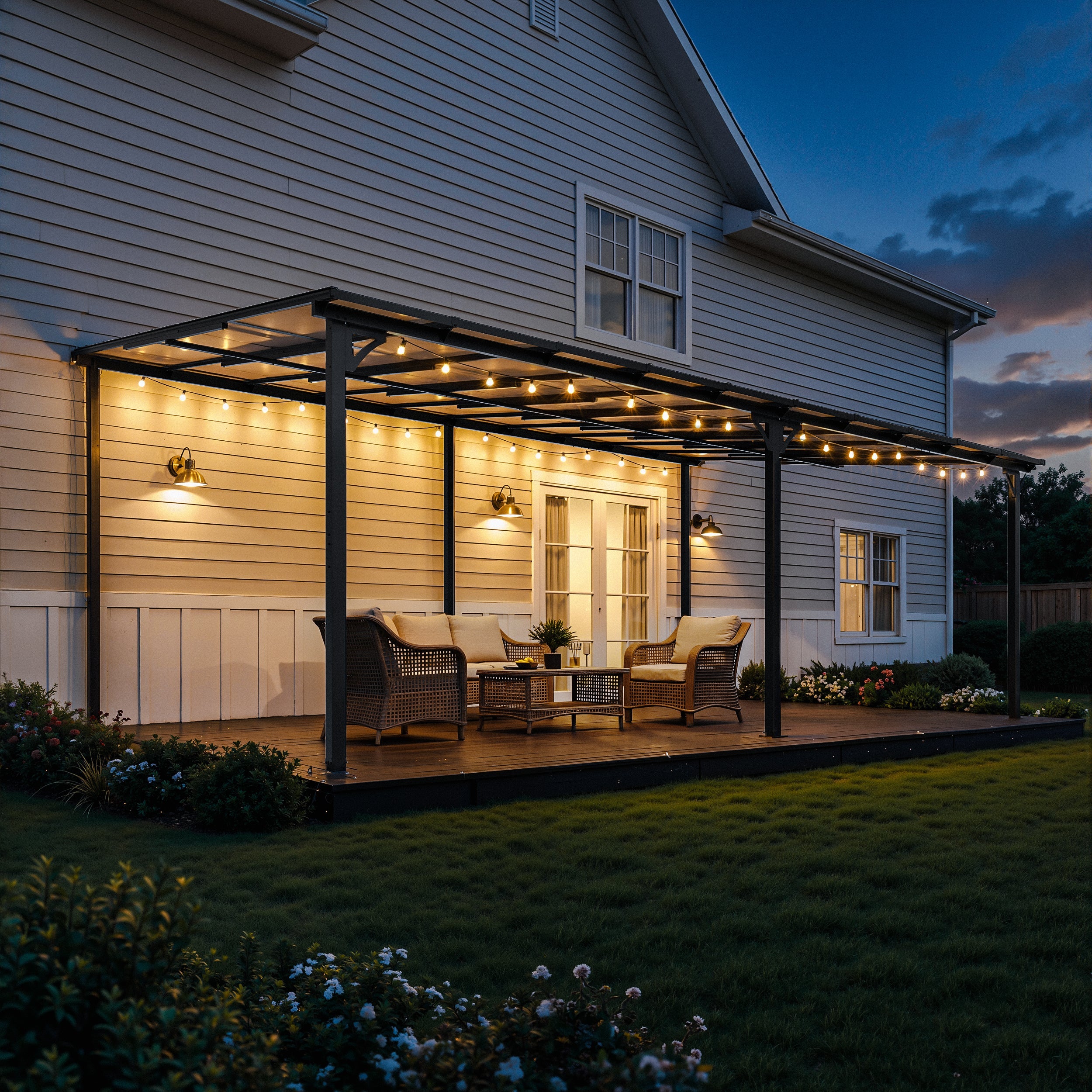 Gotland 5 FT x 8 FT Pergola, Lean to Gazebo with Ground Anchor Sturdy Structure, Outdoor Gazebo with Sloped Roof, Galvanized Steel Metal Pergola, Wall Mounted Gazebo for Backyard Deck